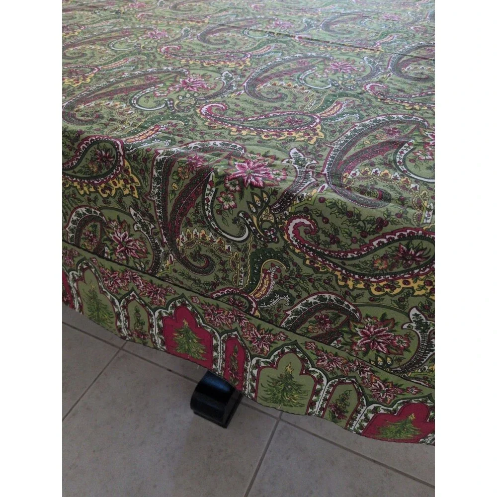 April Cornell Xmas Tree Tablecloth Batik Block Print  60x82  Paisley 100% Cotton